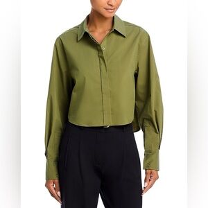 SIMKHAI Renata Cropped Button-Down Shirt in Army Green NWT
